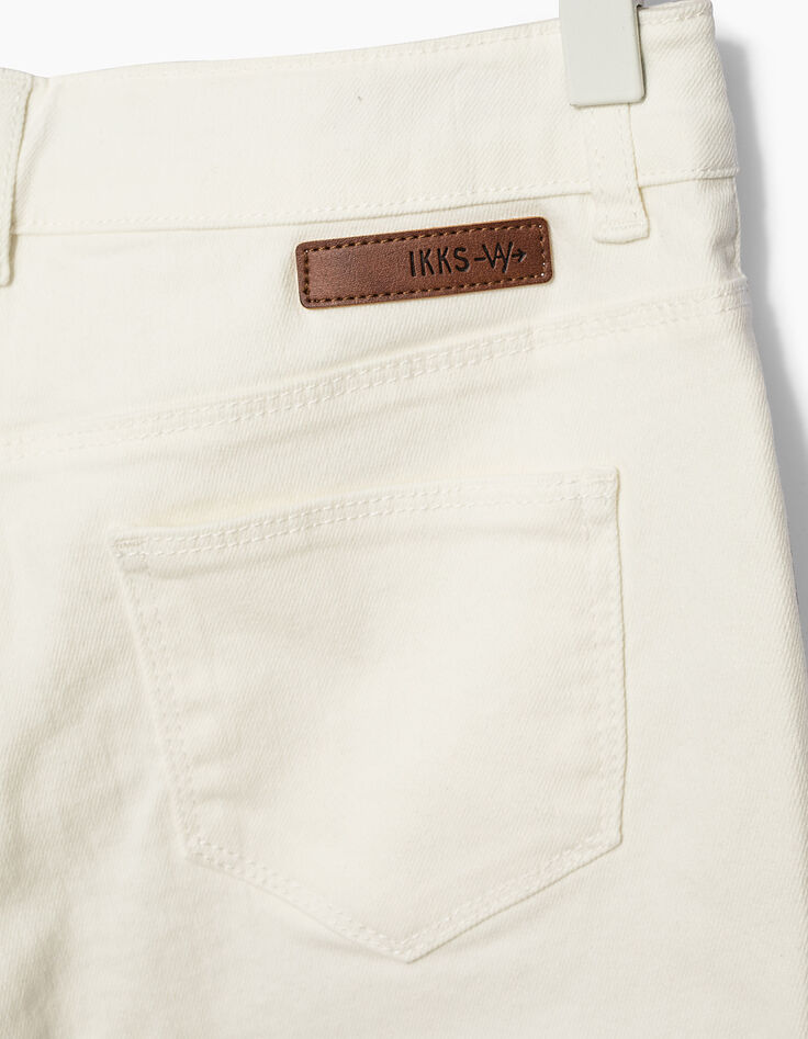 Short blanc cassé à clous, zip et bas frangés fille-4