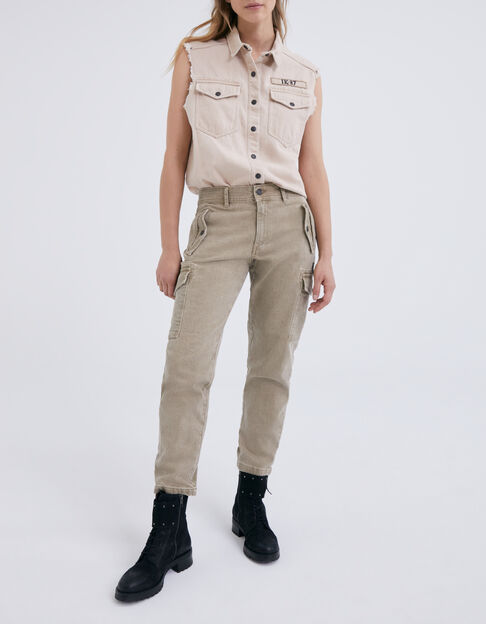 Women’s light khaki Terra Denim cropped combat trousers