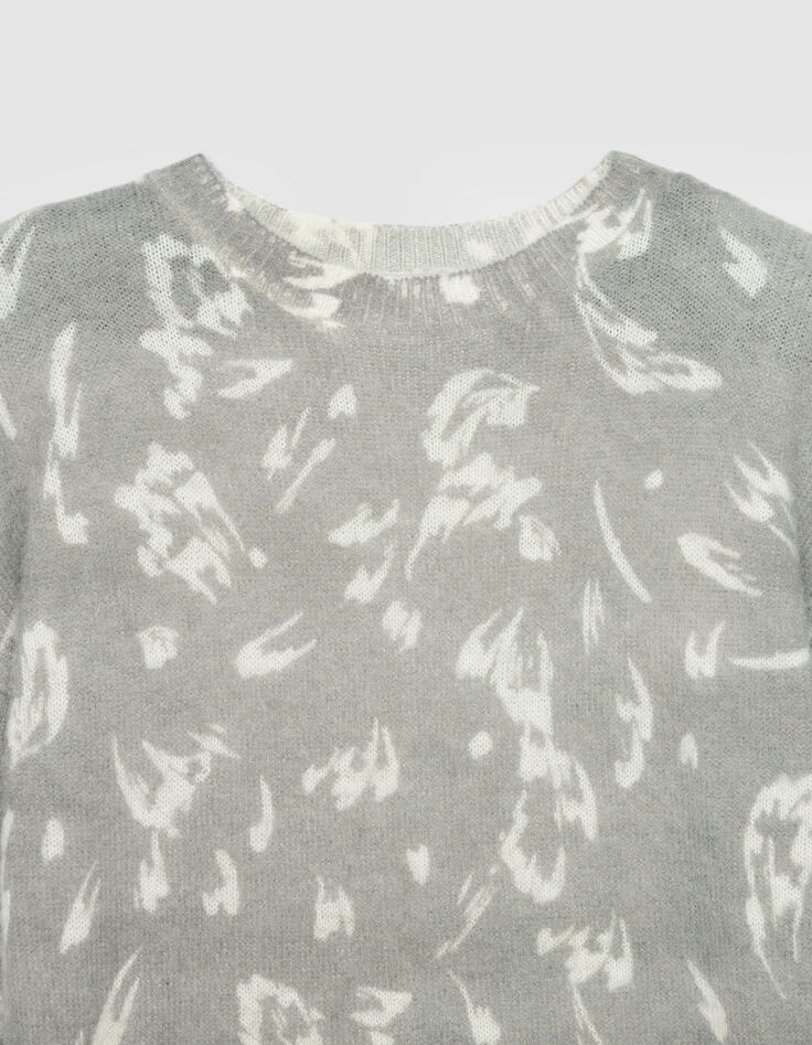 Grauer Damen-Winterpulli Punktdruck Ecru-5