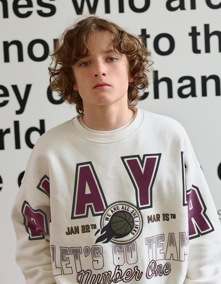 Sweat blanc maxi print et broderies garçon IKKS