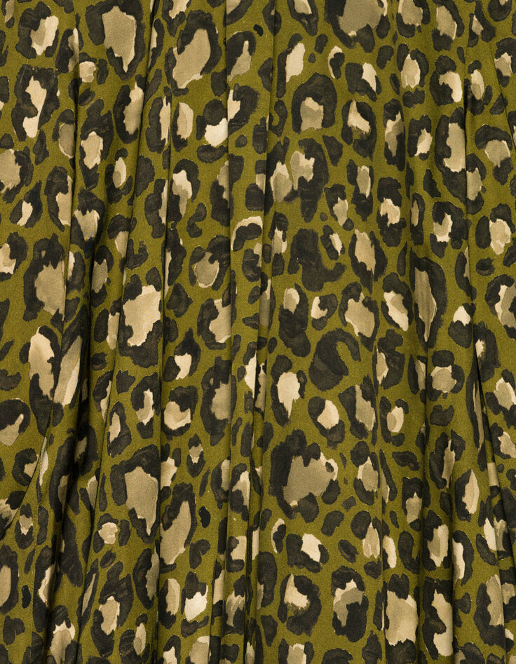 Khaki weites Damenkleid mit Leo-Fleckenprint-6