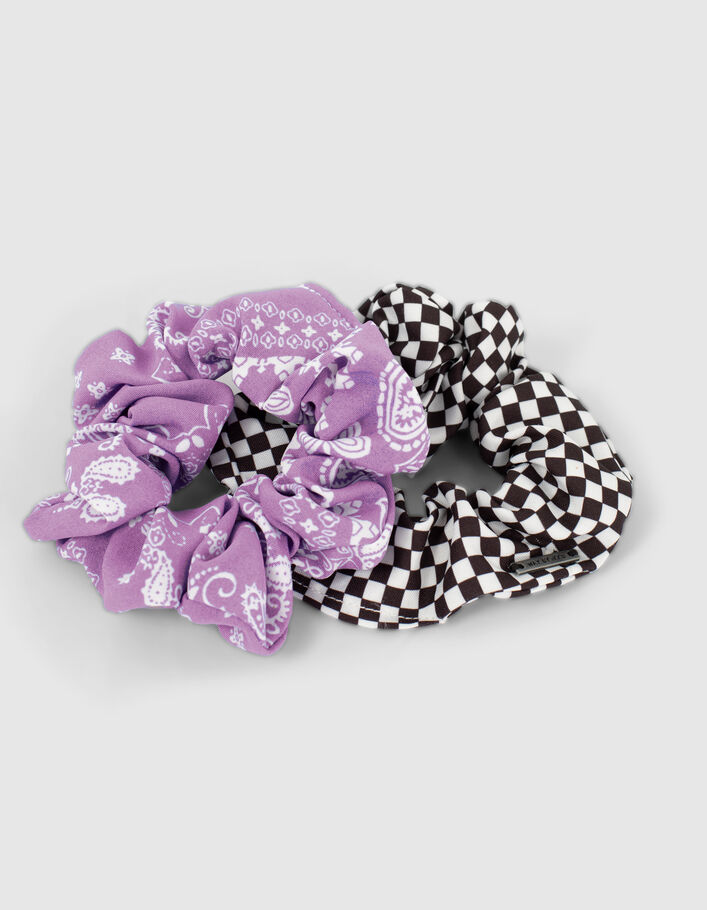 Girls’ black and white checkerboard/pink scrunchies - IKKS