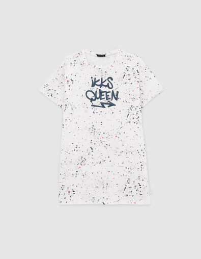 Wei&szlig;es M&auml;dchenshirtkleid mit Fleckenprint - IKKS