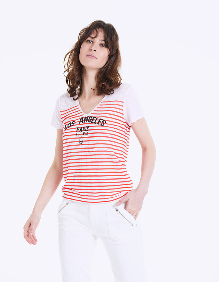 Tee-shirt marinière "Los Angeles" lin rose femme-2