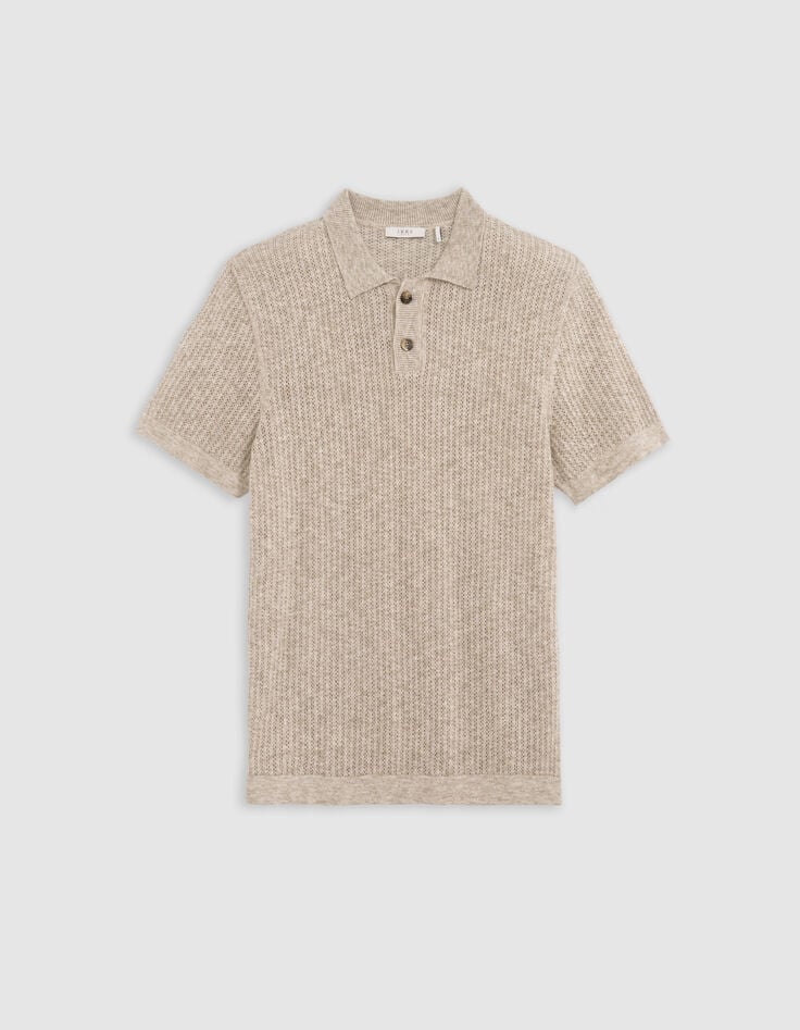 Polo beige tricot ajouré fantaisie Homme-7