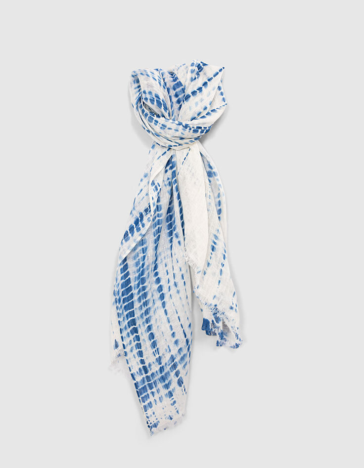 Chèche 100% coton effet tie & dye bleu femme-1