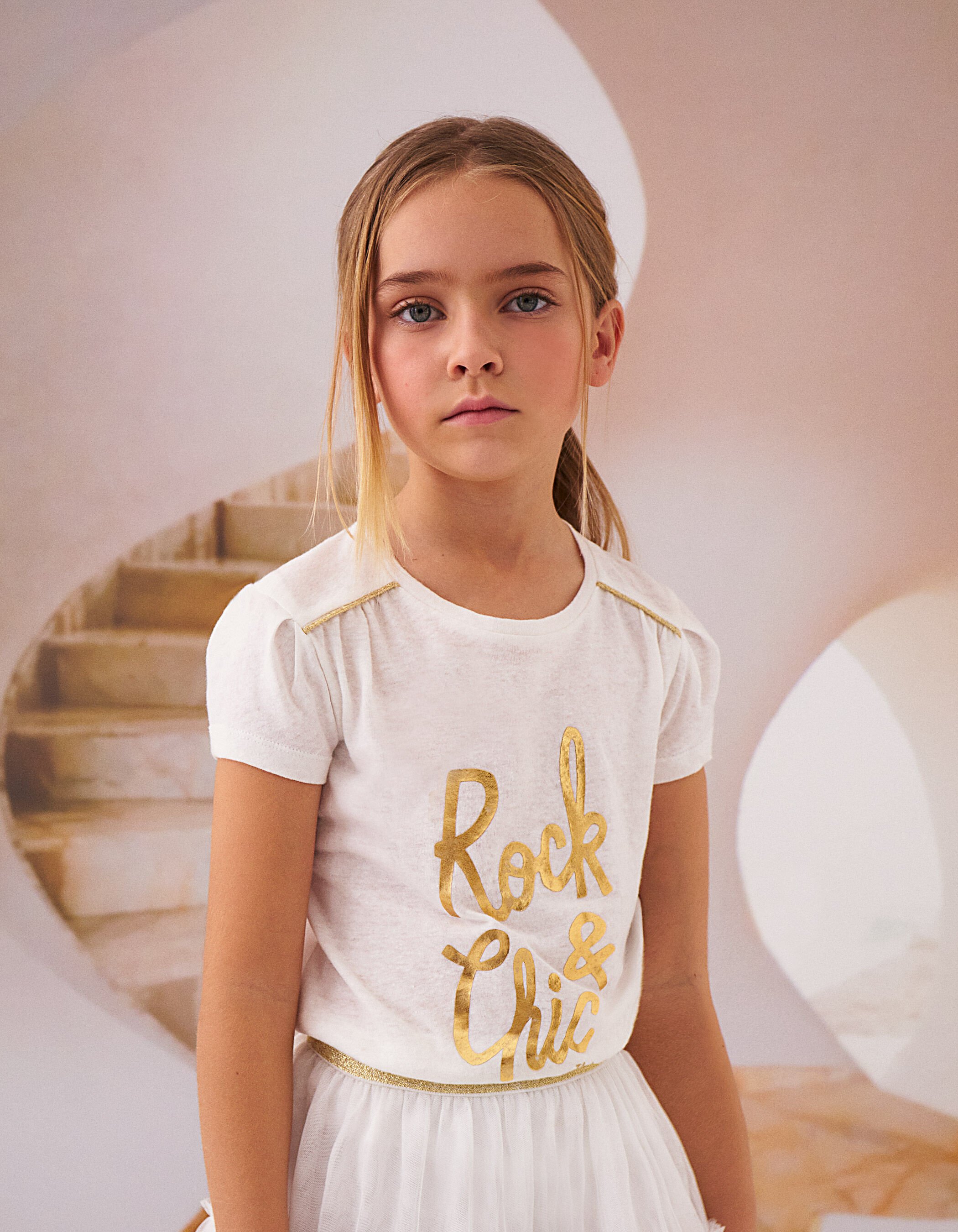 Tee shirt blanc cass message or fille