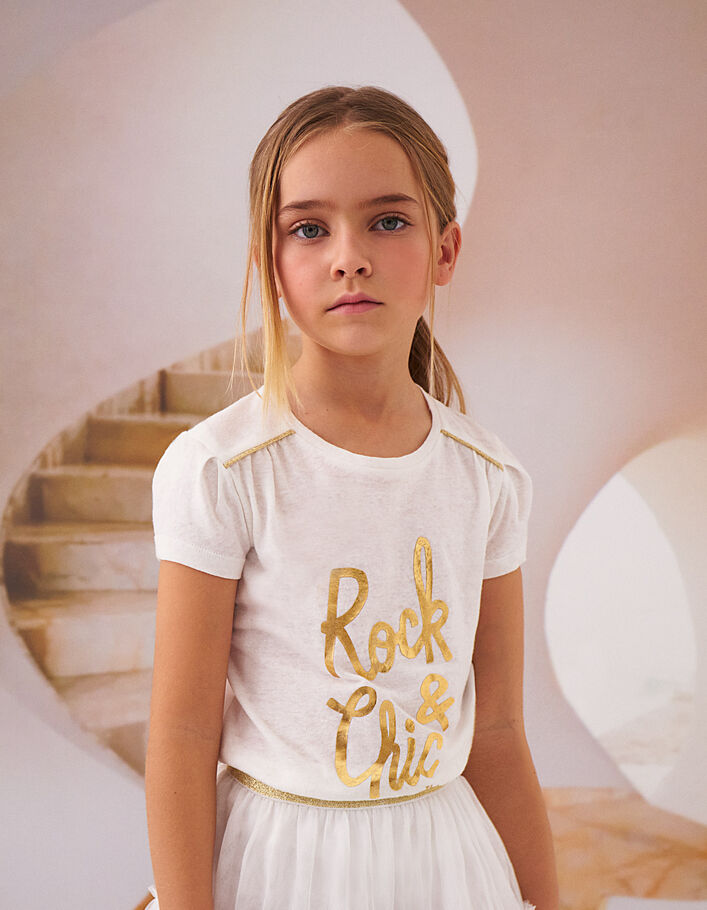 Girls’ off-white T-shirt with gold slogan - IKKS