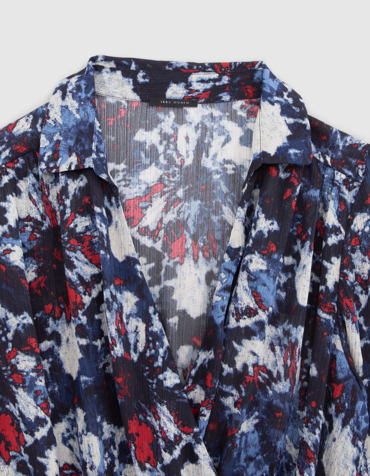 Marineblauwe jurk gerecycleerd batik-print Dames-7