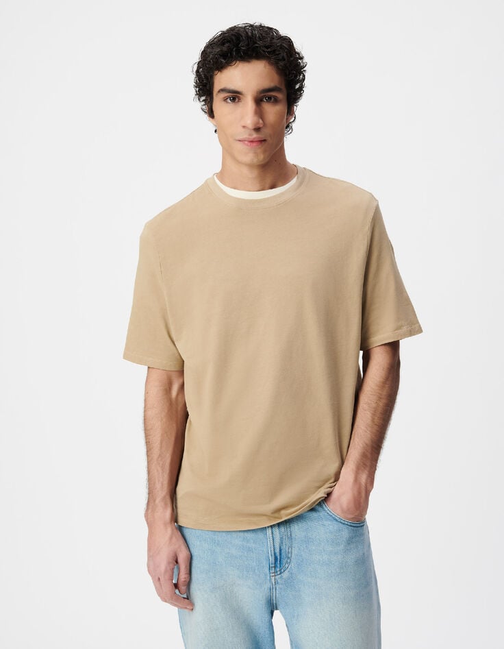 Beiges T-Shirt Rundhals Bio-Baumwolle-4