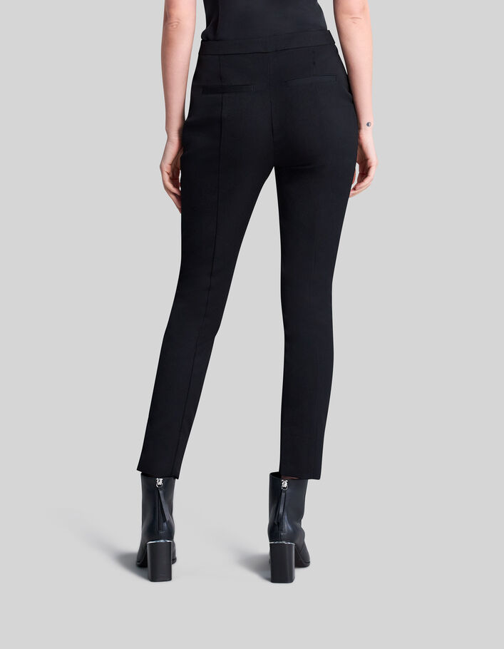 Slanke zwarte twill broek met split aan de voorkant dames-3