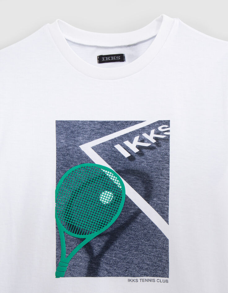 T-shirt blanc coton bio tennis flocage raquette gar&ccedil;on-2
