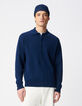Pull tunisien manches longues marine tricot Homme-1
