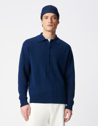 Pull tunisien manches longues marine tricot Homme - IKKS