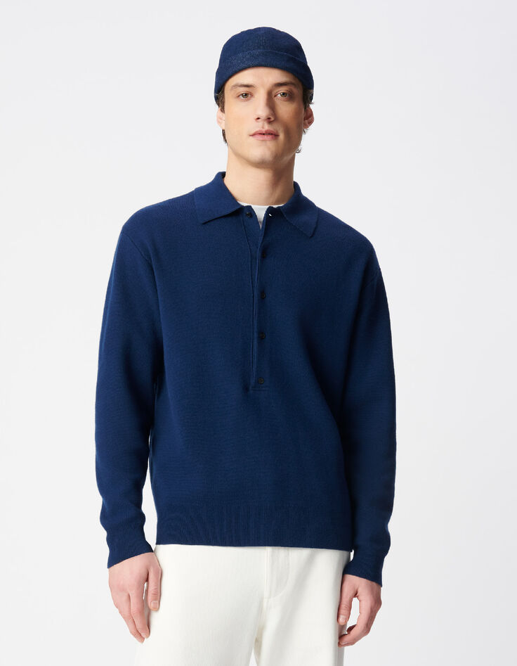 Pull tunisien manches longues marine tricot Homme-1
