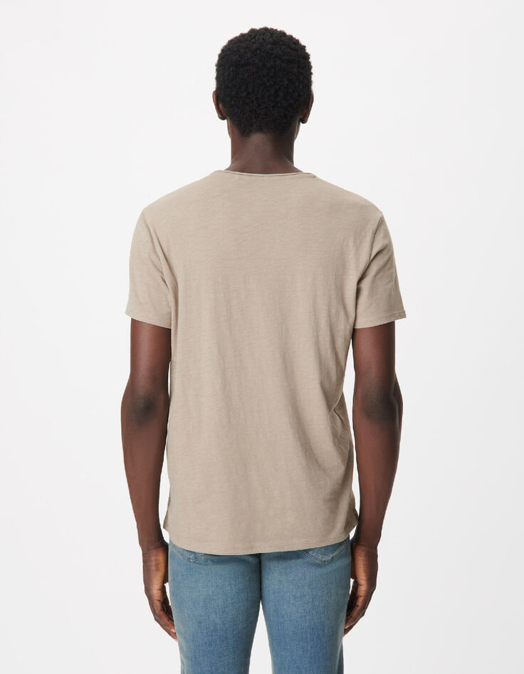 T-shirt encolure V beige coton bio flamm&eacute; Homme-3
