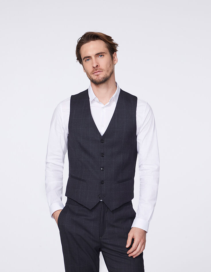 Men’s mouse grey check suit waistcoat-2