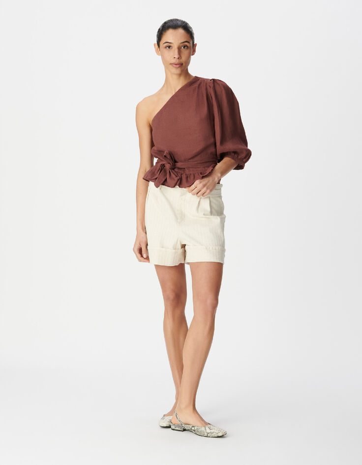 Asymmetrical magnum linen top with basque Women-1