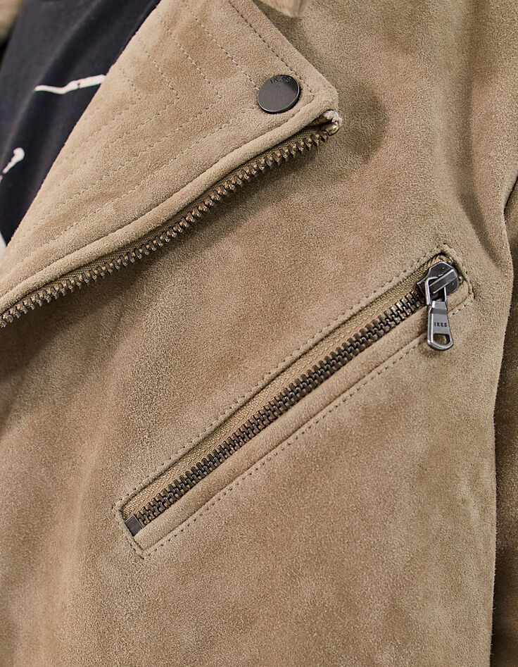 Hellbeige Herren-Bikerjacke aus Veloursleder-4