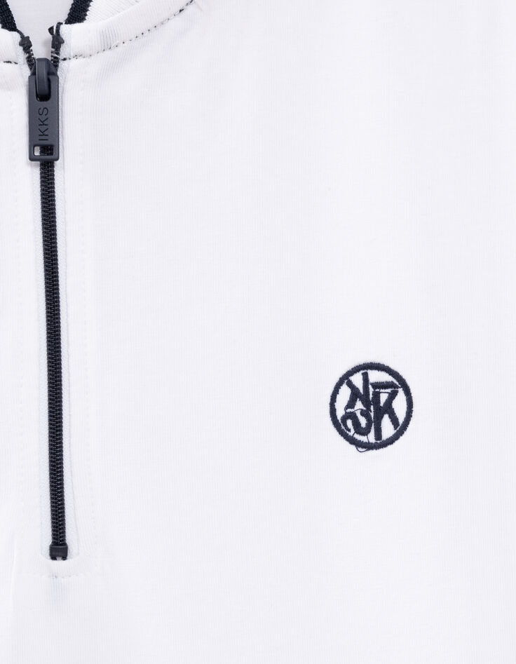 Polo blanc coton bio col zippé garçon-7