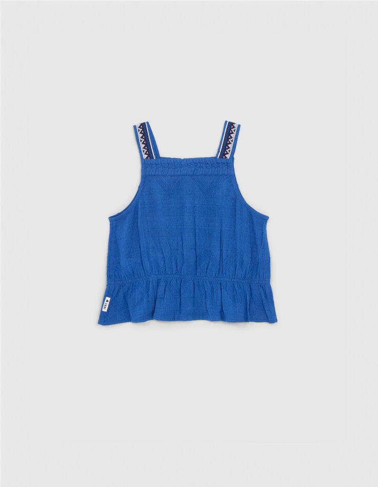 Blaues Jacquard-Mädchentop mit aufgestickten Trägern-3