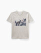 Kittgrau meliertes Jungen-T-Shirt mit Surfbrett-Flagge -1