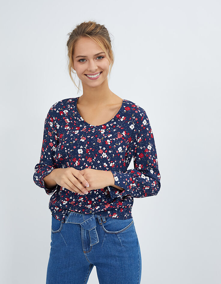 I.Code navy blue Floral Preppy print top-2