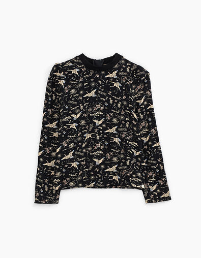Blouse noire imprimé Sakura et grues sacrées fille - IKKS