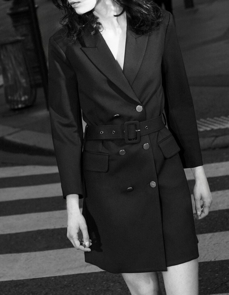 Robe trench noire ceinturée maille Milano Femme-6 Robe trench noire ceinturée maille Milano Femme-6