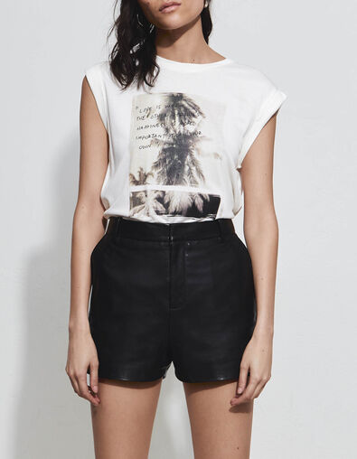 Pure Edition-Zwarte leren short met sierstiksels Dames - IKKS