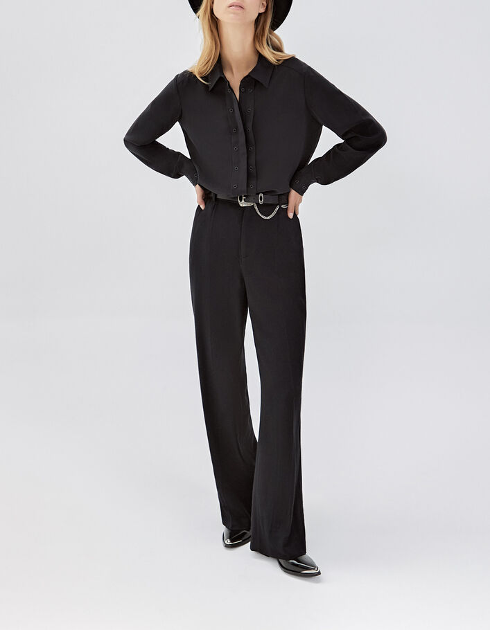 Pure Edition-Women’s black silk shirt with eyelets-6
