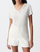 Tee-shirt blanc tressage encolure V Femme-2