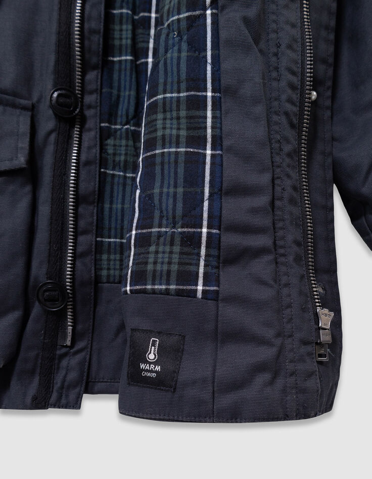 Schwarzer Jungenparka mit vielen Taschen und Velourskragen-9