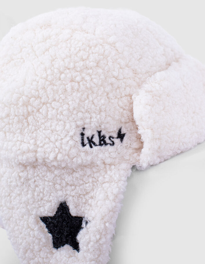 Baby girls' off-white Sherpa ear-flap hat, star embroidery - IKKS