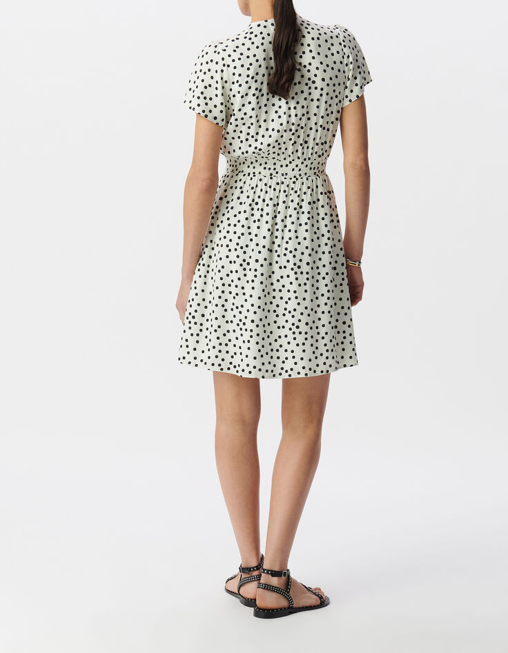 Robe blanche imprim&eacute; pois Femme-2