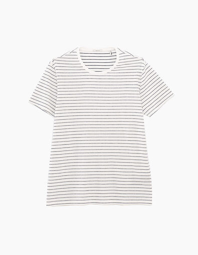 Tee-shirt blanc à fines rayures marine Homme - IKKS