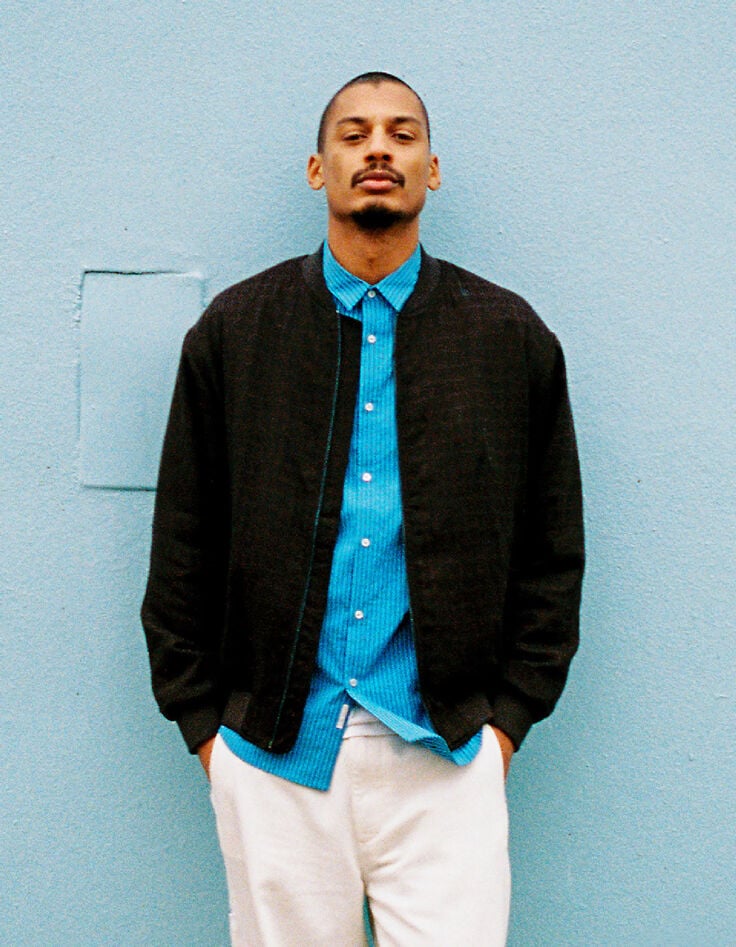 Blouson bomber marron tissu relief Homme-1