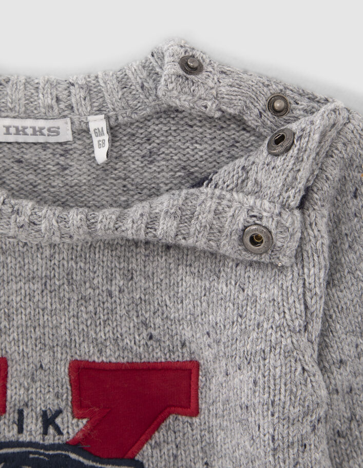 Pull gris chiné tricot avec maxi broderies bébé garçon