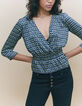 Women’s black graphic print wrap blouse-6