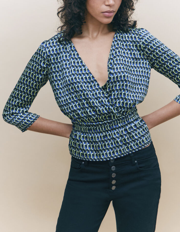 Women’s black graphic print wrap blouse-6