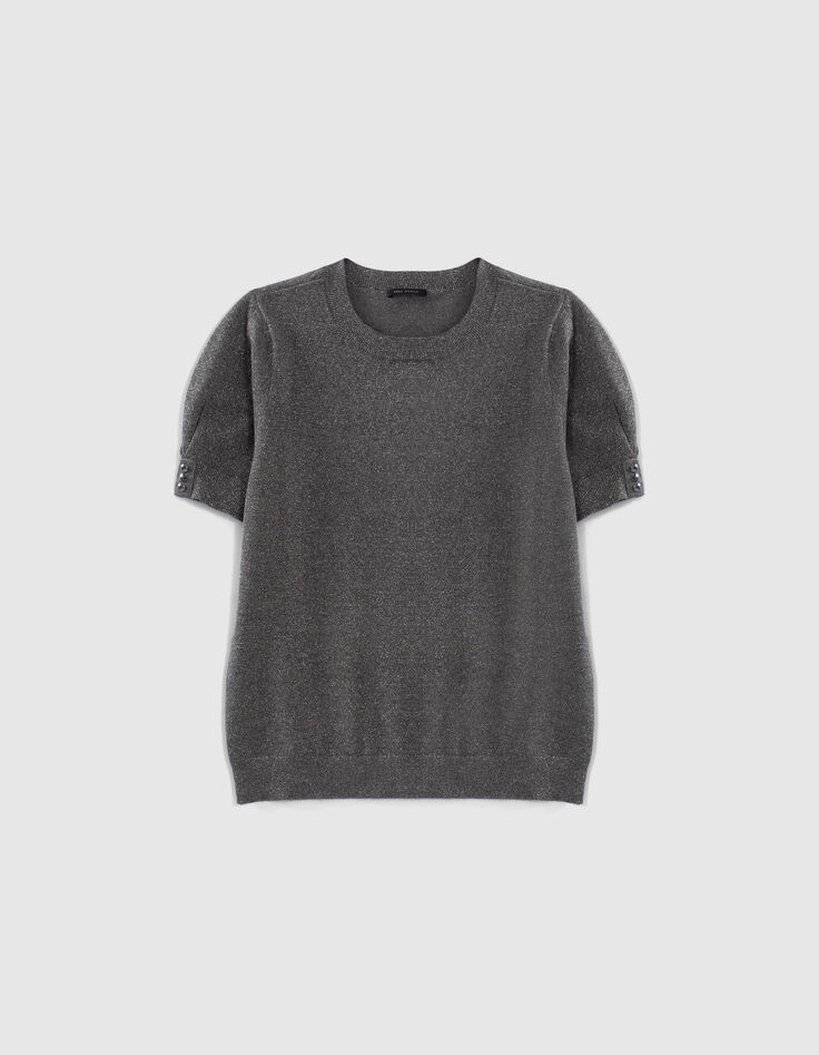Women’s grey glittery knit short-sleeve sweater-5