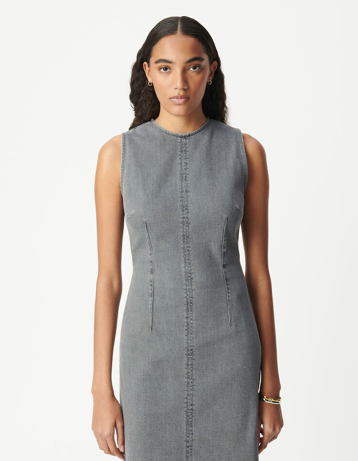 Vestido vaquero gris sin mangas con aberturas Mujer-3
