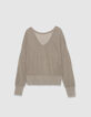 Pull chic beige tricot fantaisie paillet&eacute; ajour&eacute; Femme-6