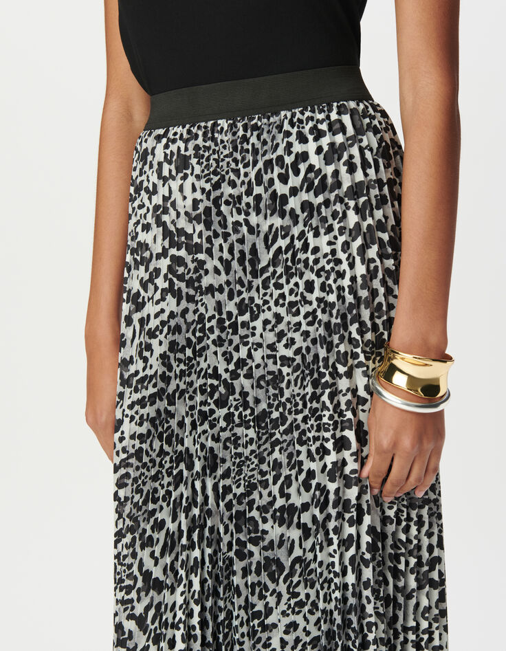 Jupe plissée grise polyester recyclé panthère Femme-4