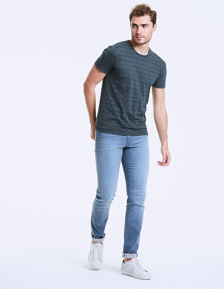 Blauwgroene minimalistische jacquard T-shirt-6 Blauwgroene minimalistische jacquard T-shirt-6