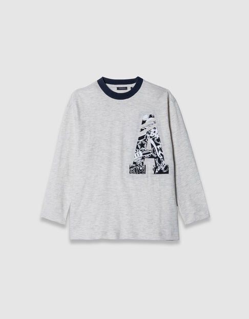 Lichtgrijs T-shirt lange mouw maxi letters A jongens - IKKS