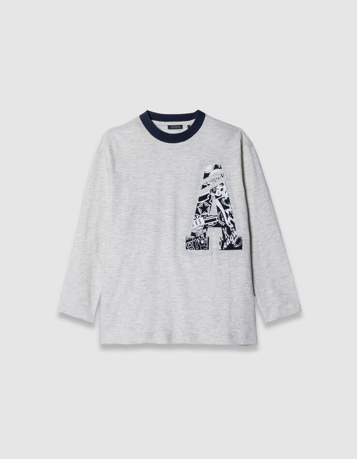 T-shirt manches longues gris clair maxi lettres A garçon-3