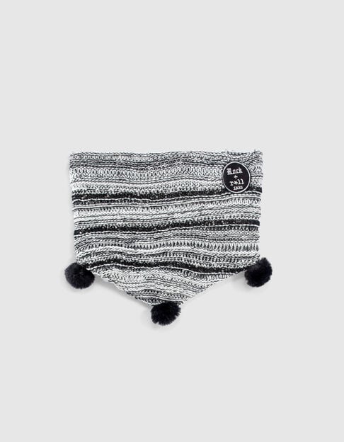 Girls’ white snood, black stripes and embroidered sequins