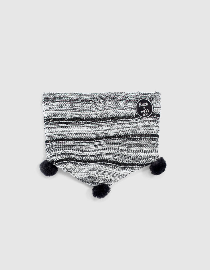 Snood blanc rayé noir brodé sequins fille-1 Snood blanc rayé noir brodé sequins fille-1