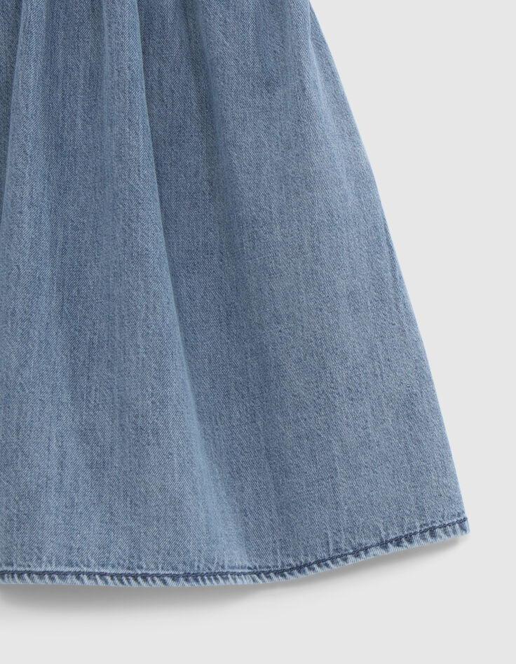 Blaues M&auml;dchenjeanskleid mit R&uuml;schen-4